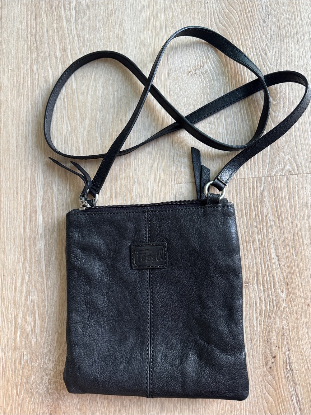 Fossil Black Leather Crossbody with Brown Patchwork Front - Picture 2 of 7